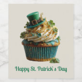 Frohes St. Patrick's Day Glückscupcake Weinetikett (Einzelnes Label)