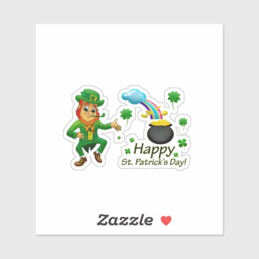 Frohes St. Patrick's Day Leprechaun Regenbogen Aufkleber (Blatt)