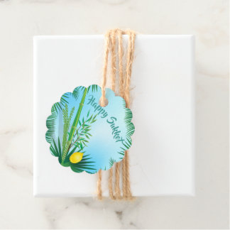 Frohes Sukkot Lulav und Etrog Aquarellmuster Geschenkanhänger
