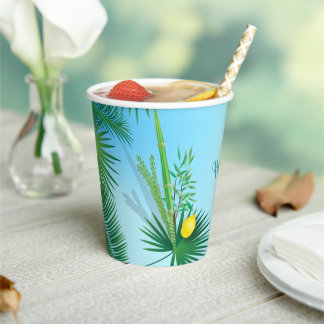 Frohes Sukkot Lulav und Etrog Aquarellmuster Pappbecher