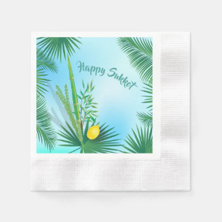 Frohes Sukkot Lulav und Etrog Aquarellmuster Serviette