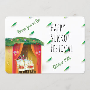 Frohes Sukkot Sukka Lulav und Etrog Aquarell Einladung