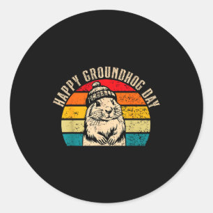 Frohes Tag des Murmeltieres 2025 Woodchuck Vintage Runder Aufkleber