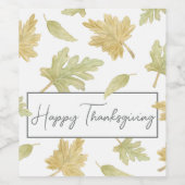 Frohes Thanksgiving Fall Wasserfarbe Blätter Weinetikett (Einzelnes Label)