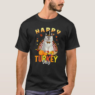 Frohes Truthahn-Tag Weiße Katze Thanksgiving Day T T-Shirt