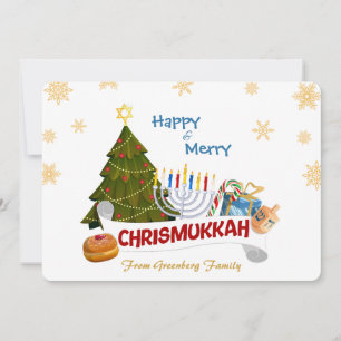 Frohes und glückliches Chrismukkah mit Menora und Feiertagskarte