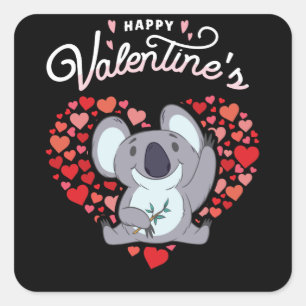 Frohes Valentines. Day Koala Koalabar Liebe Herz Quadratischer Aufkleber