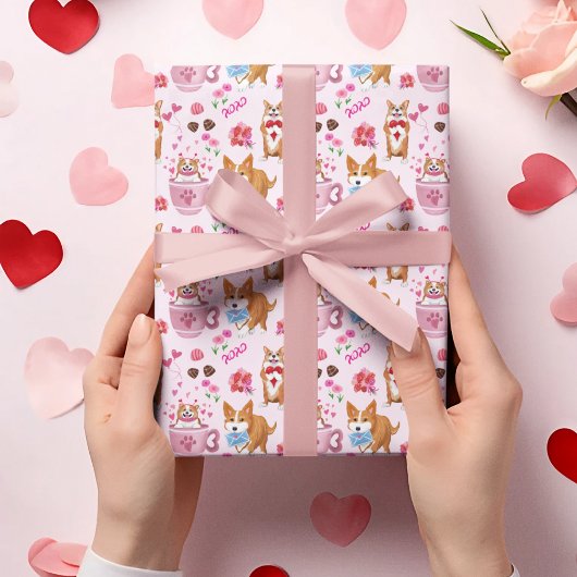 Frohes Valentinstag-Corgi-Tag-Muster Geschenkpapier