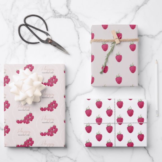 Frohes Valentinstag Himbeeren Wasserfarbe Geschenkpapier Set (Vorderseite)