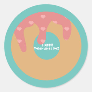 Frohes Valentinstag Konfetti Herz Frosted Donut Runder Aufkleber