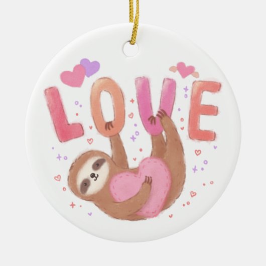 Frohes Valentinstag mit Faultier Keramik Ornament (Vorne)