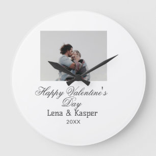 Frohes Valentinstag-Paar-Foto modern einfach t Große Wanduhr