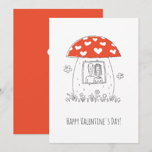 Frohes Valentinstag Rotes Herz Pilzliebhaber Feiertagskarte