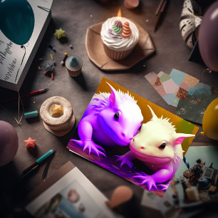 Frohes Valentinstag Süßes Axolotl-Paar AI-Kunst Karte