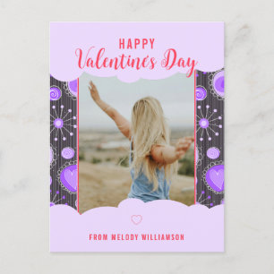 Frohes Valentinstag Whimsical Lila Herz Blumen Nam Feiertagspostkarte