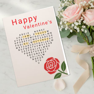 Frohes Valentinstag, Worträtsel, Herz, Rose Feiertagskarte