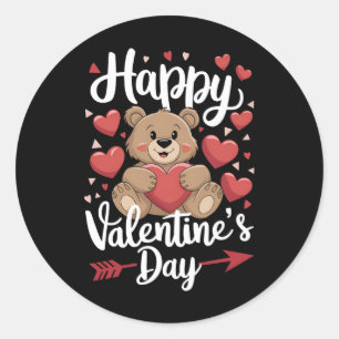 Frohes Valentinstags-Bär-Herz-Süße-Paare Runder Aufkleber