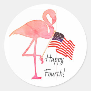 Frohes viertes Juli US-Flagge Flamingo Runder Aufkleber