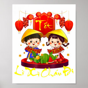 Frohes vietnamesisches Neujahrsfest Tet Li Xi Poster
