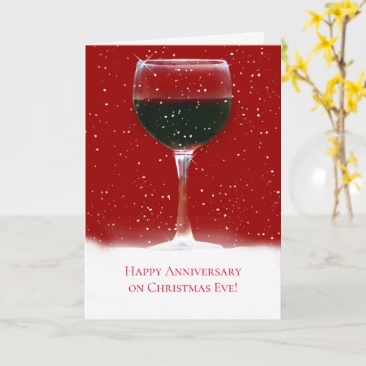 Frohes Weihnachtsabend Jubiläum mit Wein Karte (Gelbe Blume)