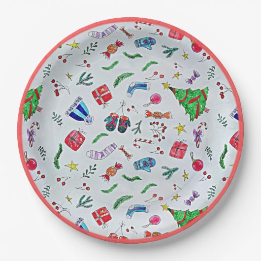Frohes Weihnachtsfest Muster Pappteller (Vorderseite)