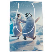 Frohes Weihnachtspenguins Tanzen Mittlere Geschenktüte (Vorderseite)