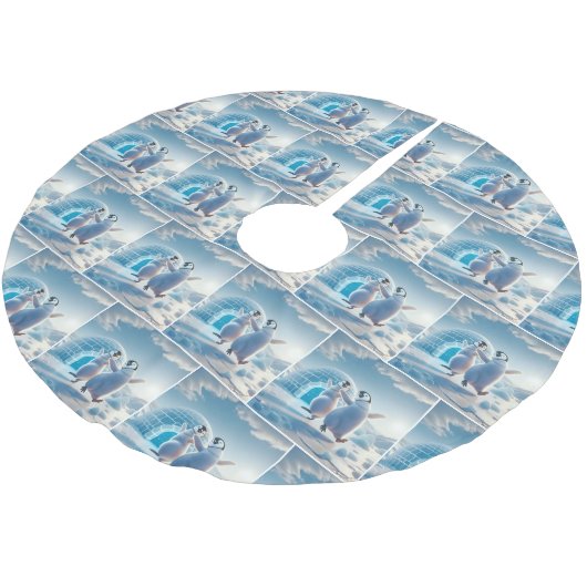 Frohes Weihnachtspenguins Tanzen Polyester Weihnachtsbaumdecke (Schrägansicht)