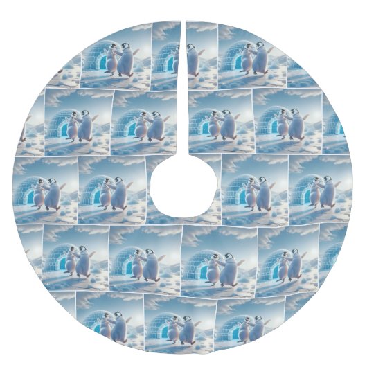 Frohes Weihnachtspenguins Tanzen Polyester Weihnachtsbaumdecke (Vorderseite)