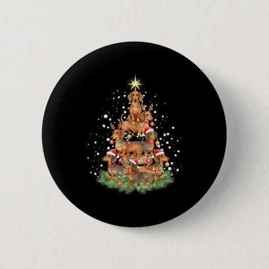 Frohes Wolfmas-Pawlidays-Dachshund-Baum-Aquarell Button (Vorderseite)