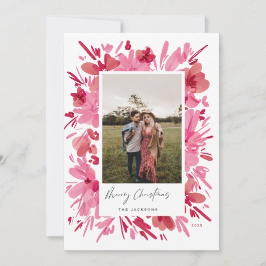 Fröhlich abstraktes Blumendesign Weihnachtsfeierta Feiertagskarte (Vorderseite)