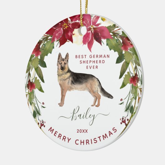 Fröhlich das Foto Weihnachtsschäferhund | Ihr Keramik Ornament (Links)