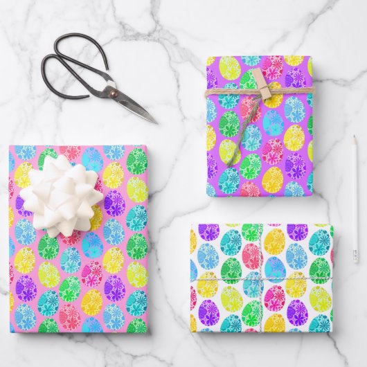 Fröhlich dekorierte Ostereier Geschenkpapier Set (Vorderseite)
