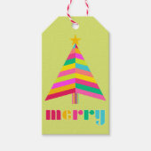 fröhlich farbenfroher gestreifter Weihnachtsbaum h Geschenkanhänger (Vorderseite)