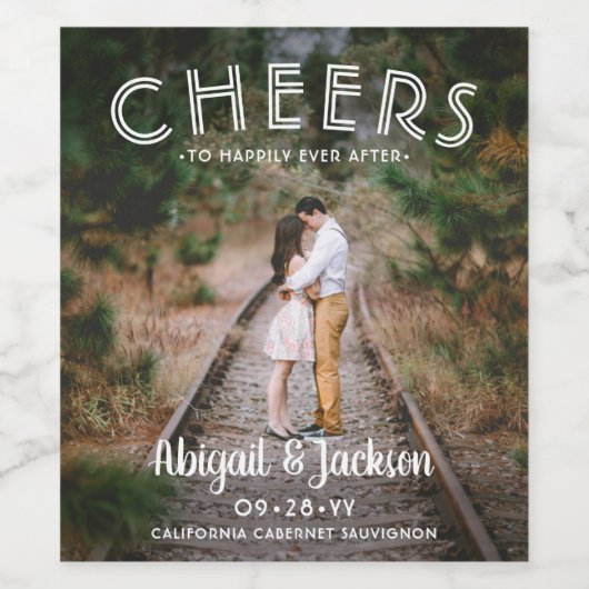 Fröhlich für immer nach dem Foto Gastgeschenk Hoch Weinetikett (Einzelnes Label)