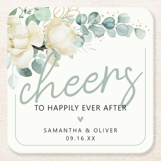 Fröhlich für immer nach der Gastgeschenk Hochzeit Rechteckiger Pappuntersetzer (Vorderseite)