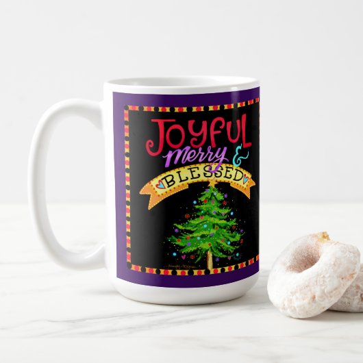 Fröhlich gesegneter Weihnachtsbaum Kaffeetasse (Mit Donut)