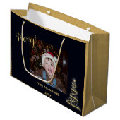 Fröhlich! ~ Goldweihnachtsbaum ~ Familiäres Foto Große Geschenktüte (Vorderseite Schrägansicht)