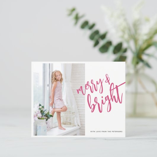 Fröhlich-hellrosa Weihnachtskarte für das Foto (Stehend Vorderseite)