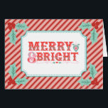 fröhlich Merry & Bright | Retro Rosa und Rot<br><div class="desc">Diese Karte bietet einen fröhlichen Urlaub Gruß in einem modernen viktorianischen Stil Typografie auf einem rosa und rot gestreiften Hintergrund. Das Innere hat einen Feriengrüßen und einen Ort,  an dem Sie sich mit Ihren Namen ganz individuell gestalten können.</div>