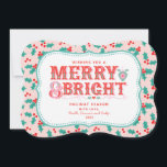 fröhlich Merry & Bright | Retro Rosa und Rot Holly Feiertagskarte<br><div class="desc">Diese Karte bietet einen fröhlichen Urlaub Gruß in einem modernen viktorianischen Stil Typografie auf einem rosa und roten heiligen Hintergrund. Sie können mit Ihren Namen und Jahr personalisieren.</div>