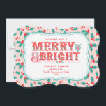 fröhlich Merry & Bright | Retro Rosa und Rot Holly Feiertagskarte<br><div class="desc">Diese Karte bietet einen fröhlichen Urlaub Gruß in einem modernen viktorianischen Stil Typografie auf einem rosa und roten heiligen Hintergrund. Sie können mit Ihren Namen und Jahr personalisieren.</div>