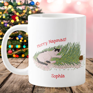 Fröhlich Napmas! Funny Cat vs Christmas Tree Jumbo-Tasse