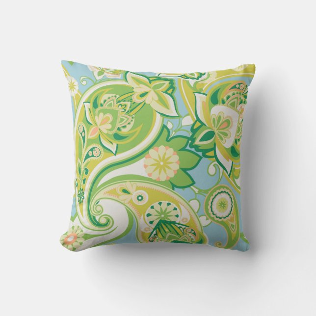Fröhlich Paisley Floral Green Yellow Blue Kissen (Vorderseite)