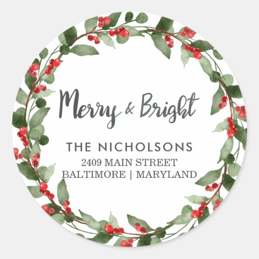 fröhlich und hell | Holiday Wreath - Rücksendeadre Runder Aufkleber (Vorderseite)