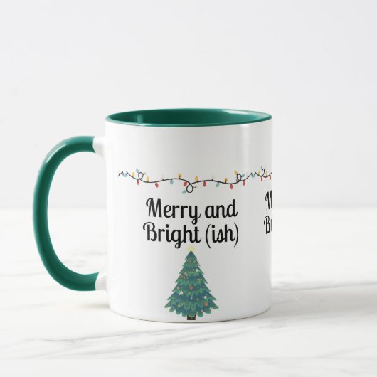 Fröhlich und Hell(lich)  Lustiger Weihnachts-Feier Tasse (Links)
