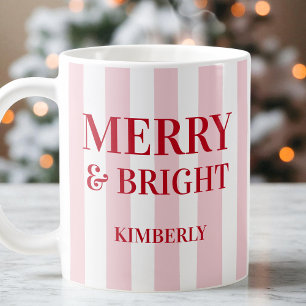 Fröhlich und hell Moderne rosa Weihnachten gestrei Kaffeetasse