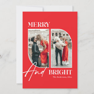 Fröhlich und Hell   Moderne rote Weihnachtsfotos Feiertagskarte