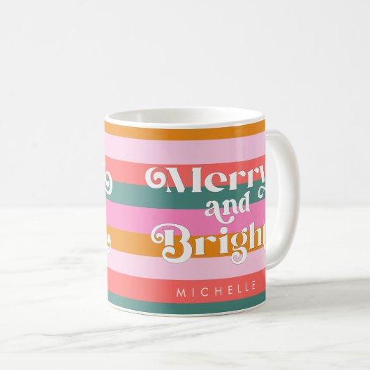 Fröhlich und hell Moderne Stripe Weihnachten Custo Kaffeetasse (VorderseiteRechts)