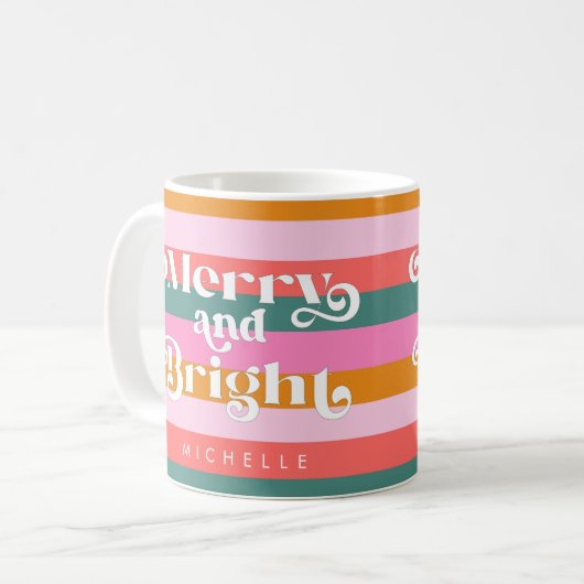 Fröhlich und hell Moderne Stripe Weihnachten Custo Kaffeetasse (Vorderseite Links)