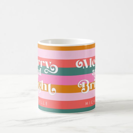 Fröhlich und hell Moderne Stripe Weihnachten Custo Kaffeetasse (Mittel)